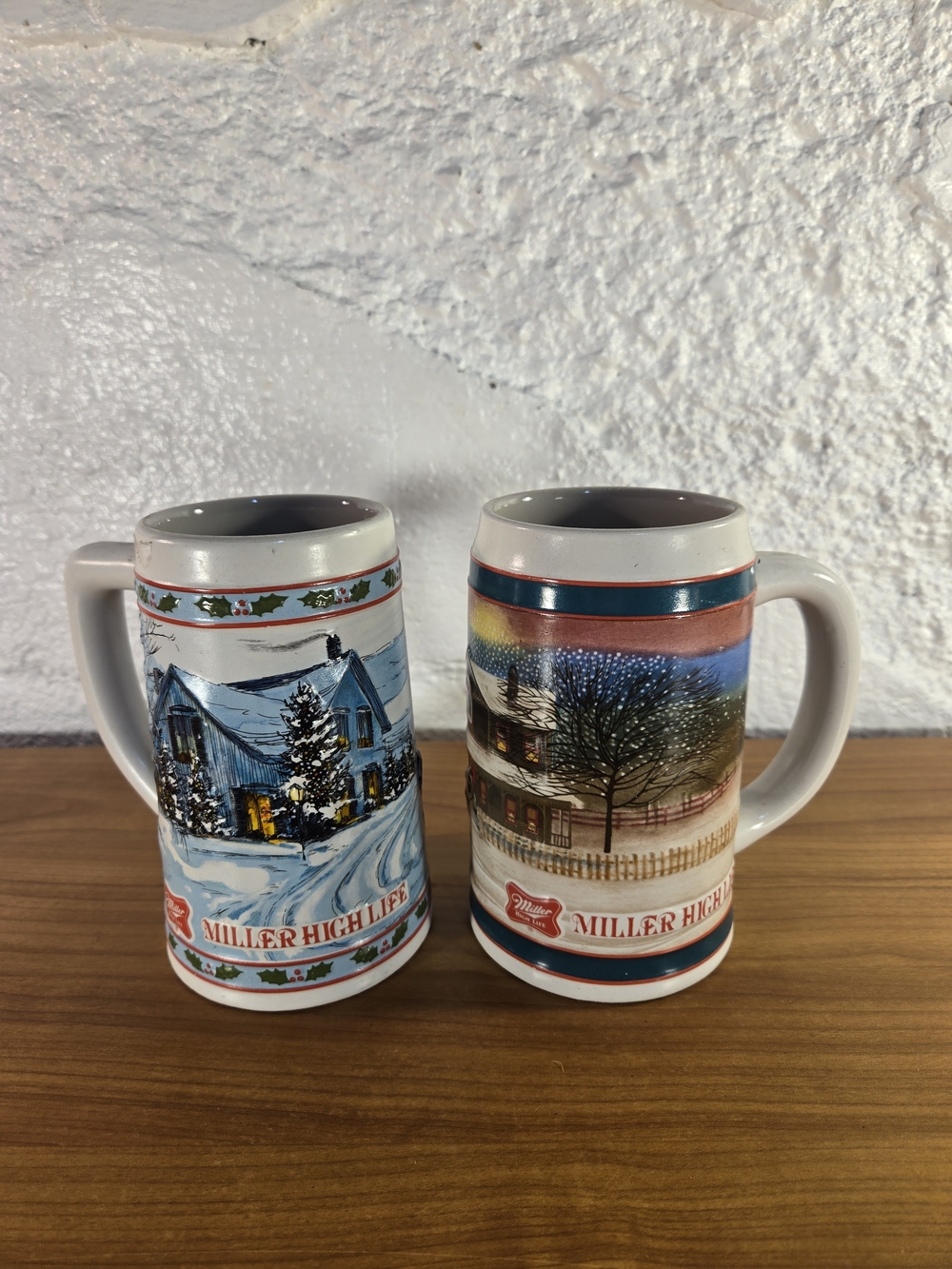 Lot of 2 VTG 1984 Miller High Life Christmas Beer Steins Ceramarte Brazil EUC